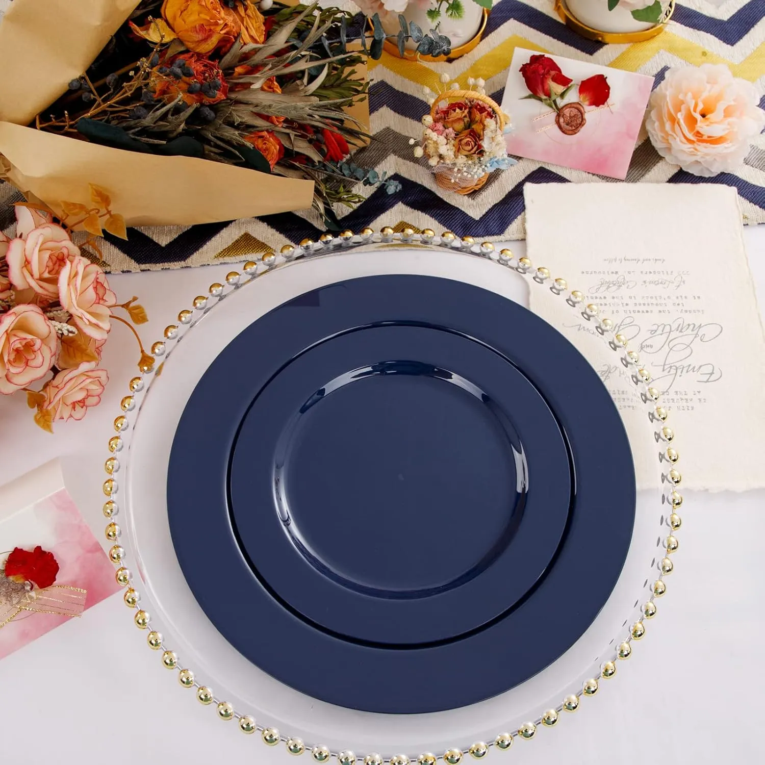 FLOWERCAT 60PCS Blue Plastic Plates - Heavy Duty Blue Plates Disposable (10.25" & 7.5") - serve for 30guest Birthday Party/Wedding/Father's Day/Memorial Day/Graduation