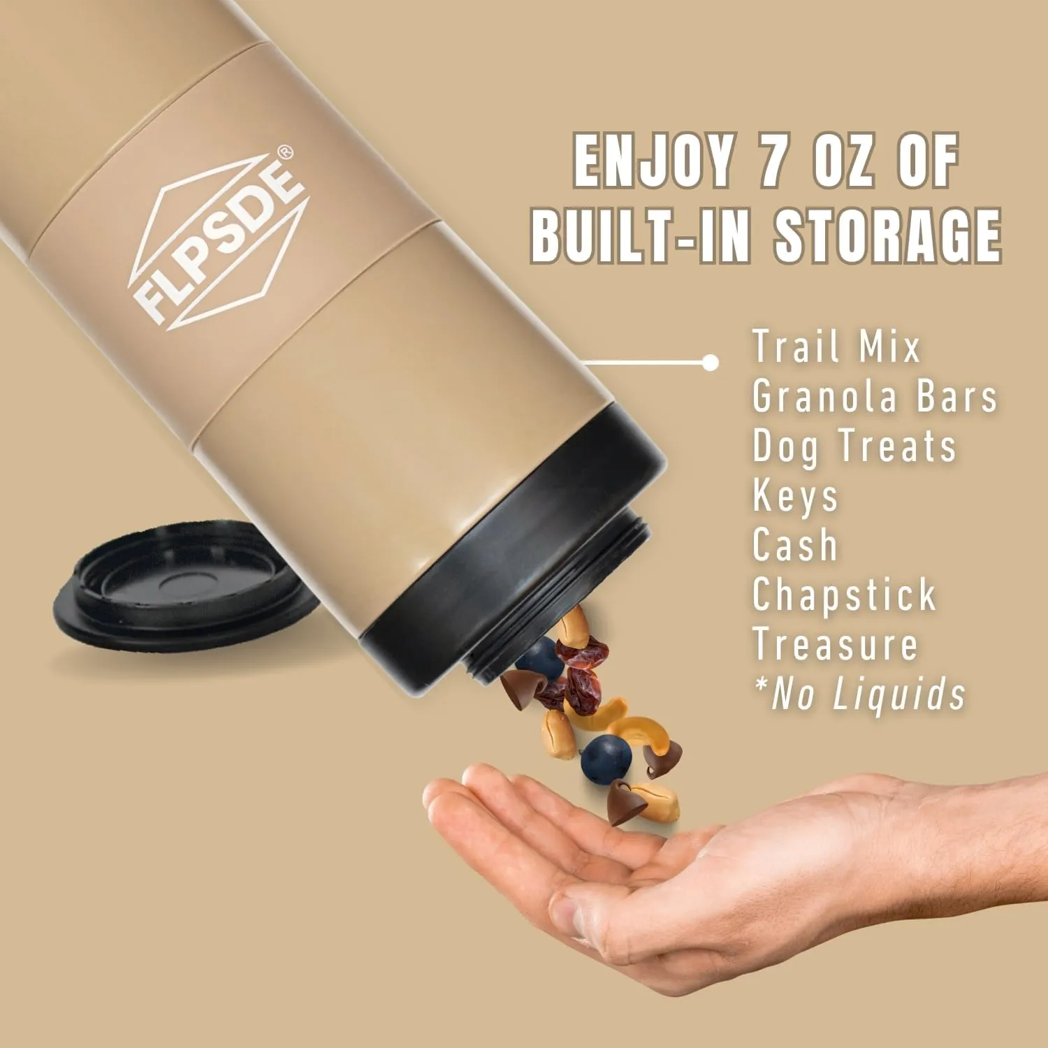 FLPSDE Dual Chamber Water Bottle with Integrated Storage Compartment for Snacks and More - Stainless Steel, Vacuum Insulated - 2 in 1 Container for Travel, School, Hiking, Sports, Work, Office, Gift