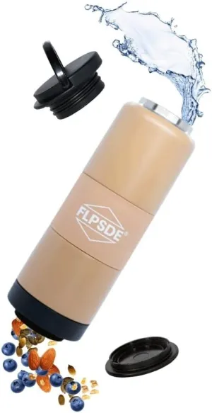 FLPSDE Dual Chamber Water Bottle with Integrated Storage Compartment for Snacks and More - Stainless Steel, Vacuum Insulated - 2 in 1 Container for Travel, School, Hiking, Sports, Work, Office, Gift
