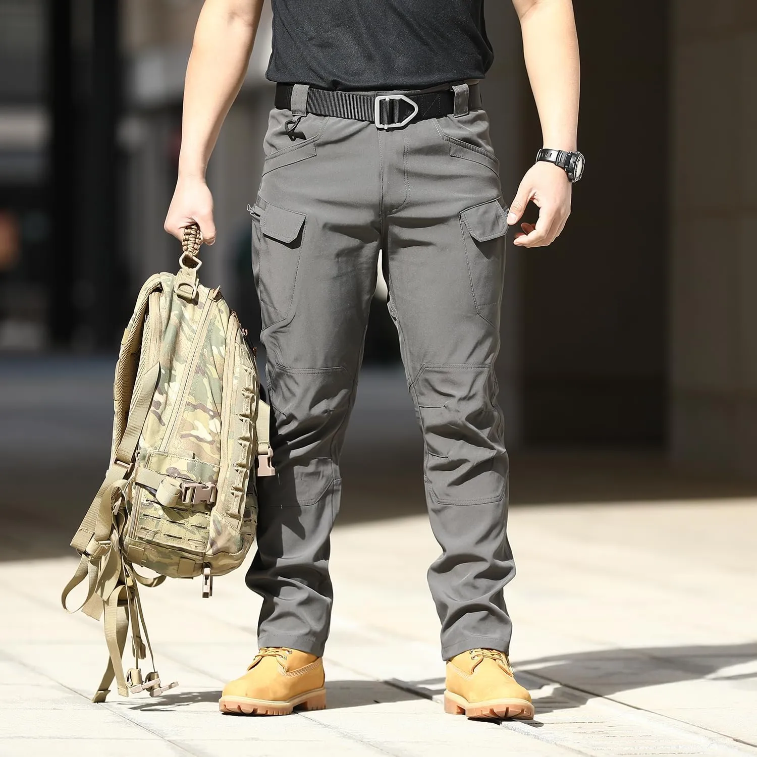 FLYFIREFLY Men's Cargo Hiking Pants Lightweight Waterproof Tactical Pants Outdoor Work Pants with Pockets(No Belt)