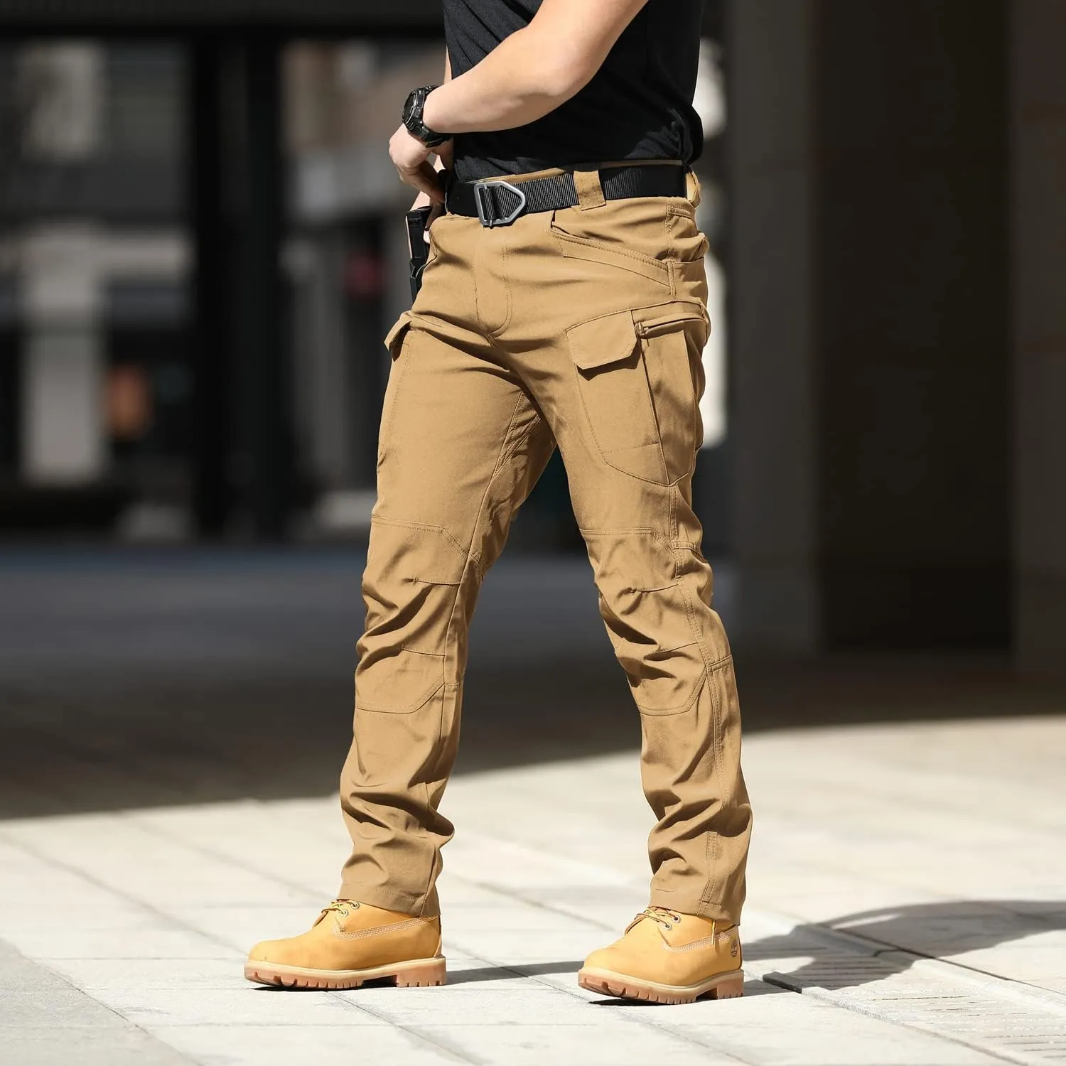 FLYFIREFLY Men's Cargo Hiking Pants Lightweight Waterproof Tactical Pants Outdoor Work Pants with Pockets(No Belt)