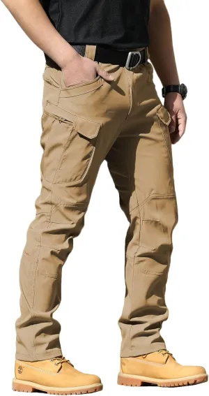 FLYFIREFLY Men's Cargo Hiking Pants Lightweight Waterproof Tactical Pants Outdoor Work Pants with Pockets(No Belt)