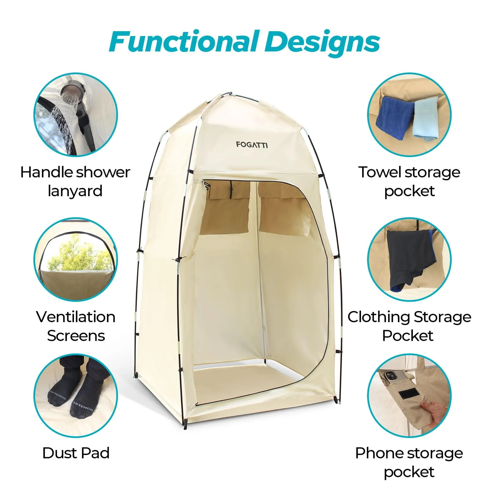 FOGATTI Portable Camping Shower Tent With Floor