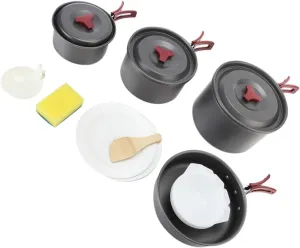 Folding Cooking Pots Set 4-5 Person Camping Cookware Kit Lid Plastic Handles Camping Accessories for Outdoor Activities Hiking