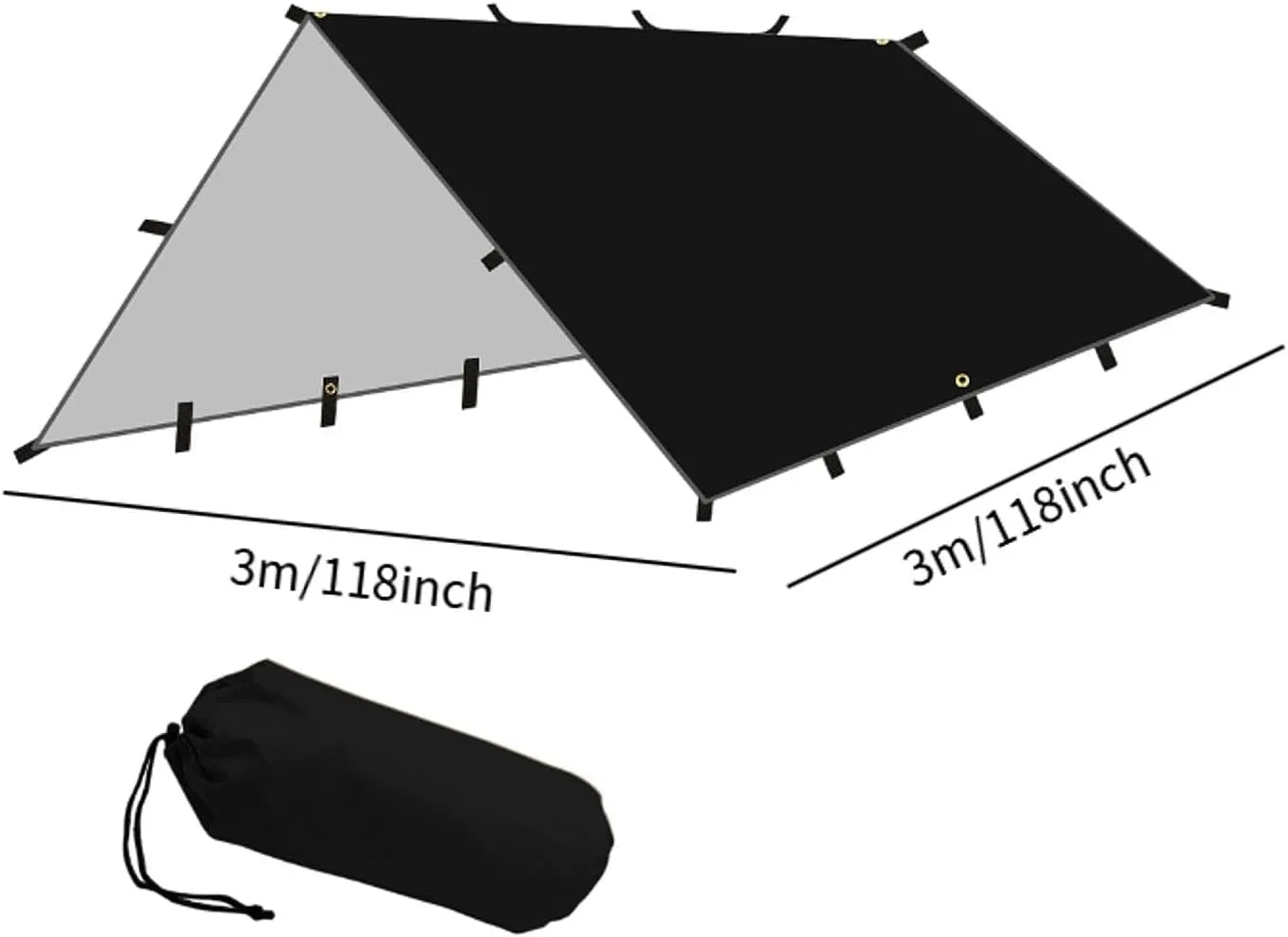 Folding Tent Shelter Camping Tarp Waterproof 118x118inch Multifunctional Lightweight Portable for Hiking Rain Cover Canopy