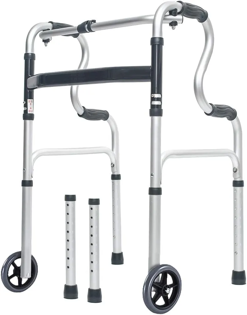 Folding Walker with Wheels,Stand-Up Aid,Portable,Lightweight,Aluminum Alloy