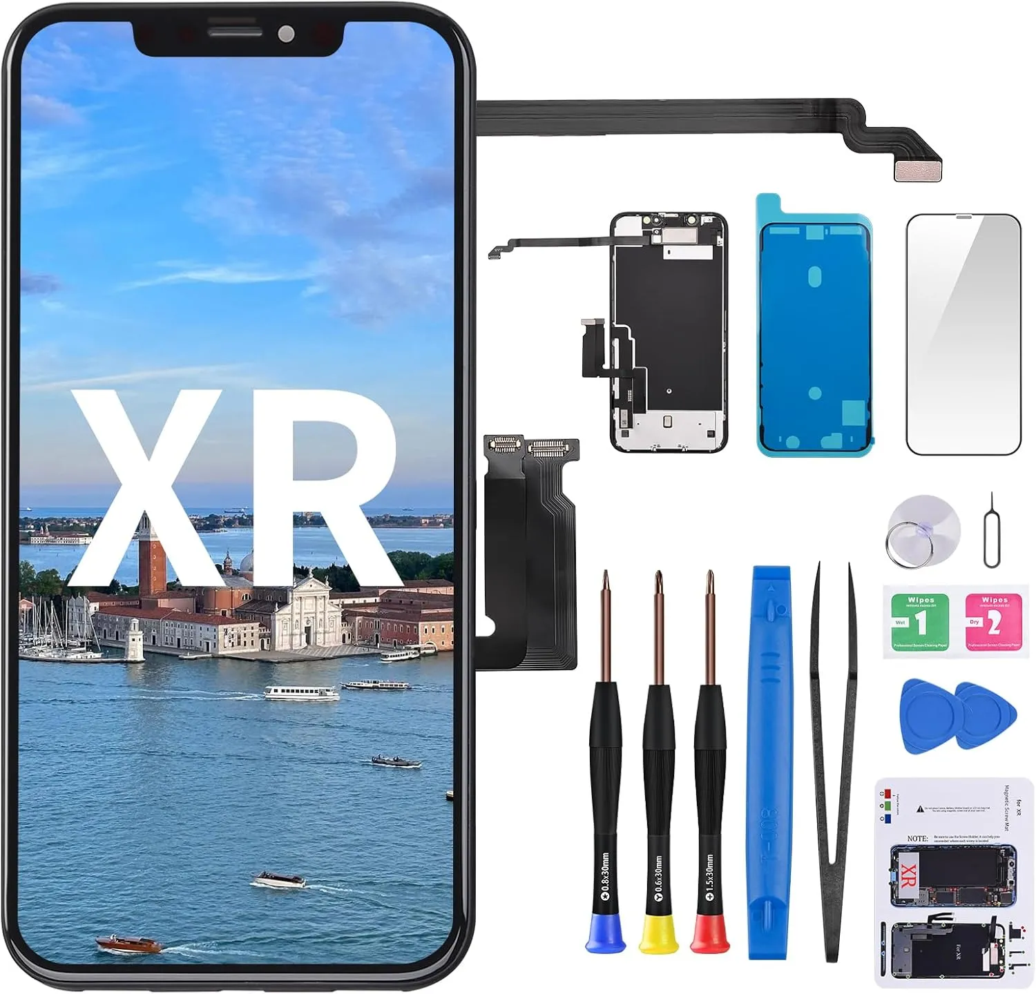 for iPhone XR Screen Replacement with Ear Speaker Proximity Sensor 3D Touch 6.1" LCD Display Digitizer Full Assembly Earpiece Front Glass Repair Fix Tools Kit A1984 A2105 A2106 A2108