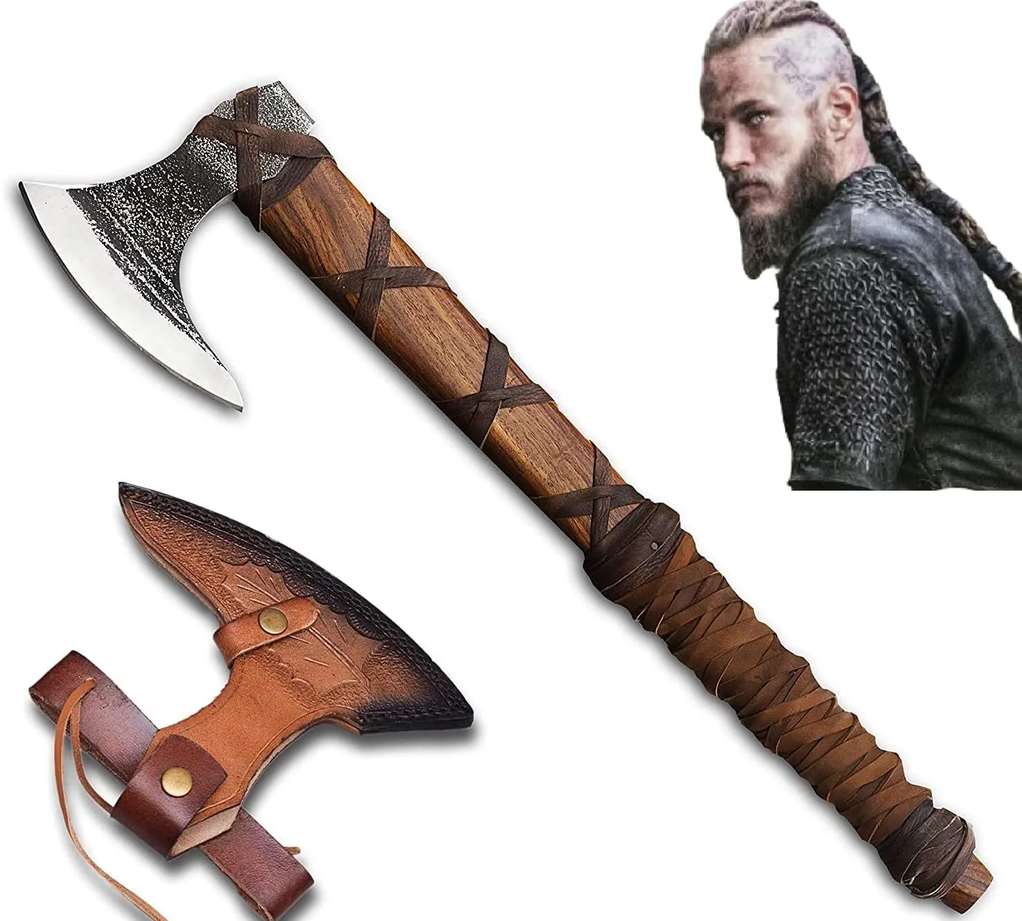 Forest Hunting | 27" and 3.5 lbs Custom handmade Viking Axe of Ragnar Lothbrok Norsmen- tomahawk and Forest Hatchet authentic viking ax with sheath vikings gifts. (Ragnar lothbrok axe)