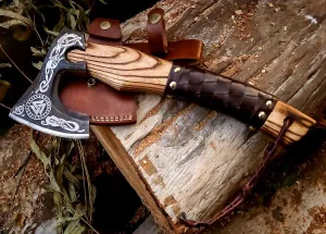 Forged Carbon Steel Viking Axe with Sheath | Throwing Tactical 13" Camping Bearded Axe Hatchet | Best Birthday & Anniversary for him