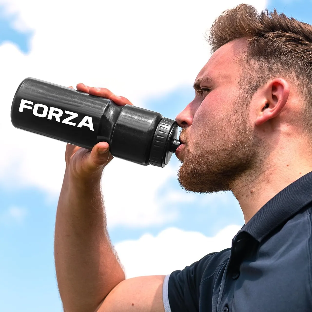 FORZA Team Sports Water Bottles | 25oz Capacity with Portable Carry Bag or Foldable Carrier - BPA-Free Plastic for Hydration on the Go (Carry Bag, Black)