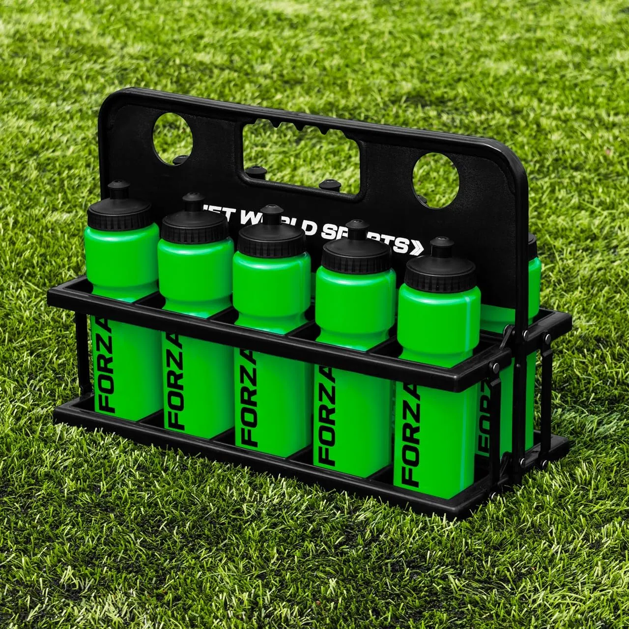 FORZA Team Sports Water Bottles | 25oz Capacity with Portable Carry Bag or Foldable Carrier - BPA-Free Plastic for Hydration on the Go (Foldable Carrier, Green)