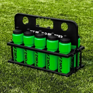 FORZA Team Sports Water Bottles | 25oz Capacity with Portable Carry Bag or Foldable Carrier - BPA-Free Plastic for Hydration on the Go (Foldable Carrier, Green)