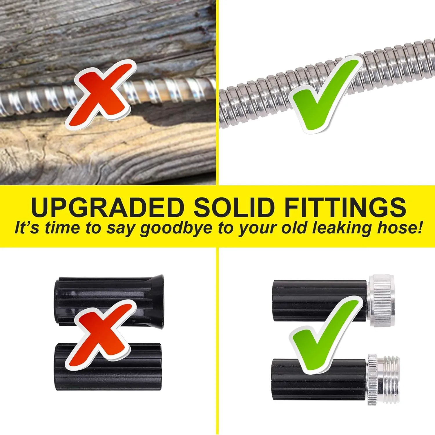 FOXEASE Metal Water Hose 100 ft - Stainless Steel Water Hose with 2 Nozzles, Lightweight, Tangle Free & Kink Free, Heavy Duty, High Pressure, Flexible, Dog Proof