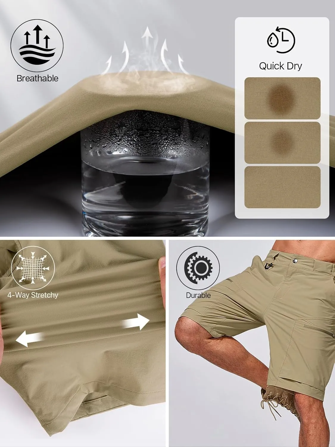 FREE SOLDIER Men's Cargo Hiking Shorts with Belt Lightweight Quick Dry Tactical Shorts with Pockets for Casual Work Golf