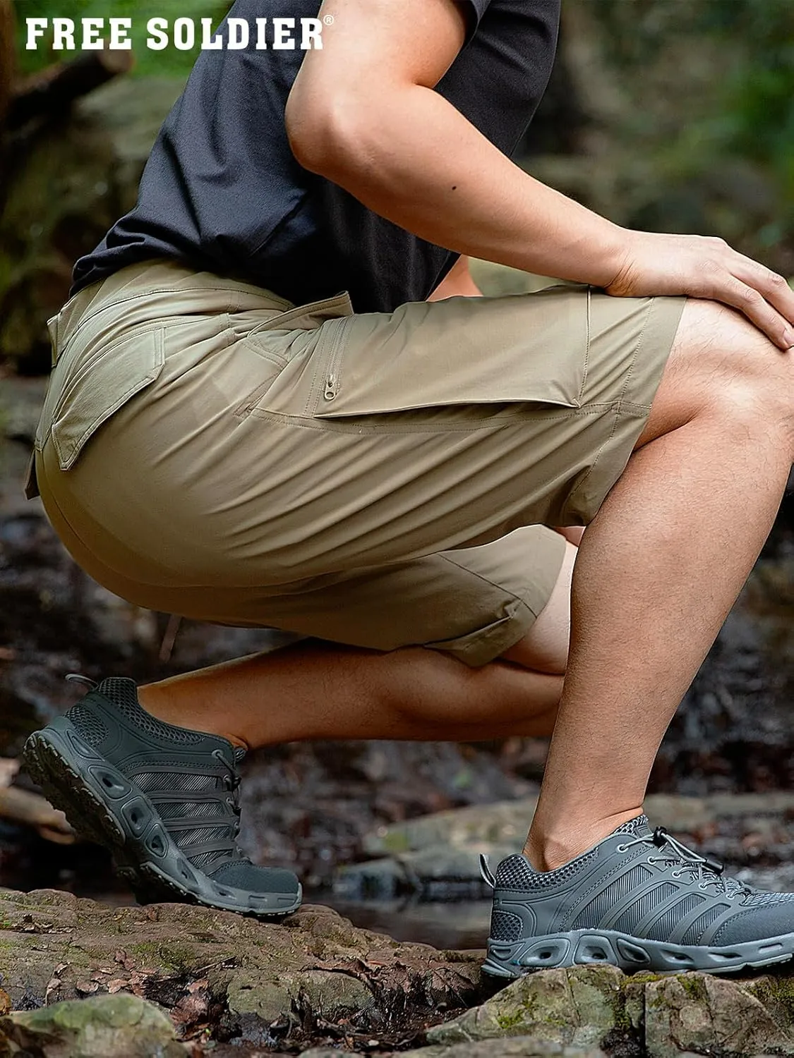 FREE SOLDIER Men's Cargo Hiking Shorts with Belt Lightweight Quick Dry Tactical Shorts with Pockets for Casual Work Golf