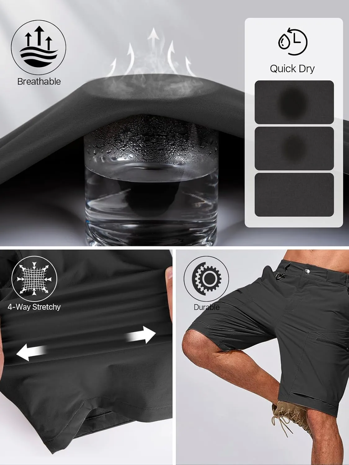FREE SOLDIER Men's Cargo Hiking Shorts with Belt Lightweight Quick Dry Tactical Shorts with Pockets for Casual Work Golf