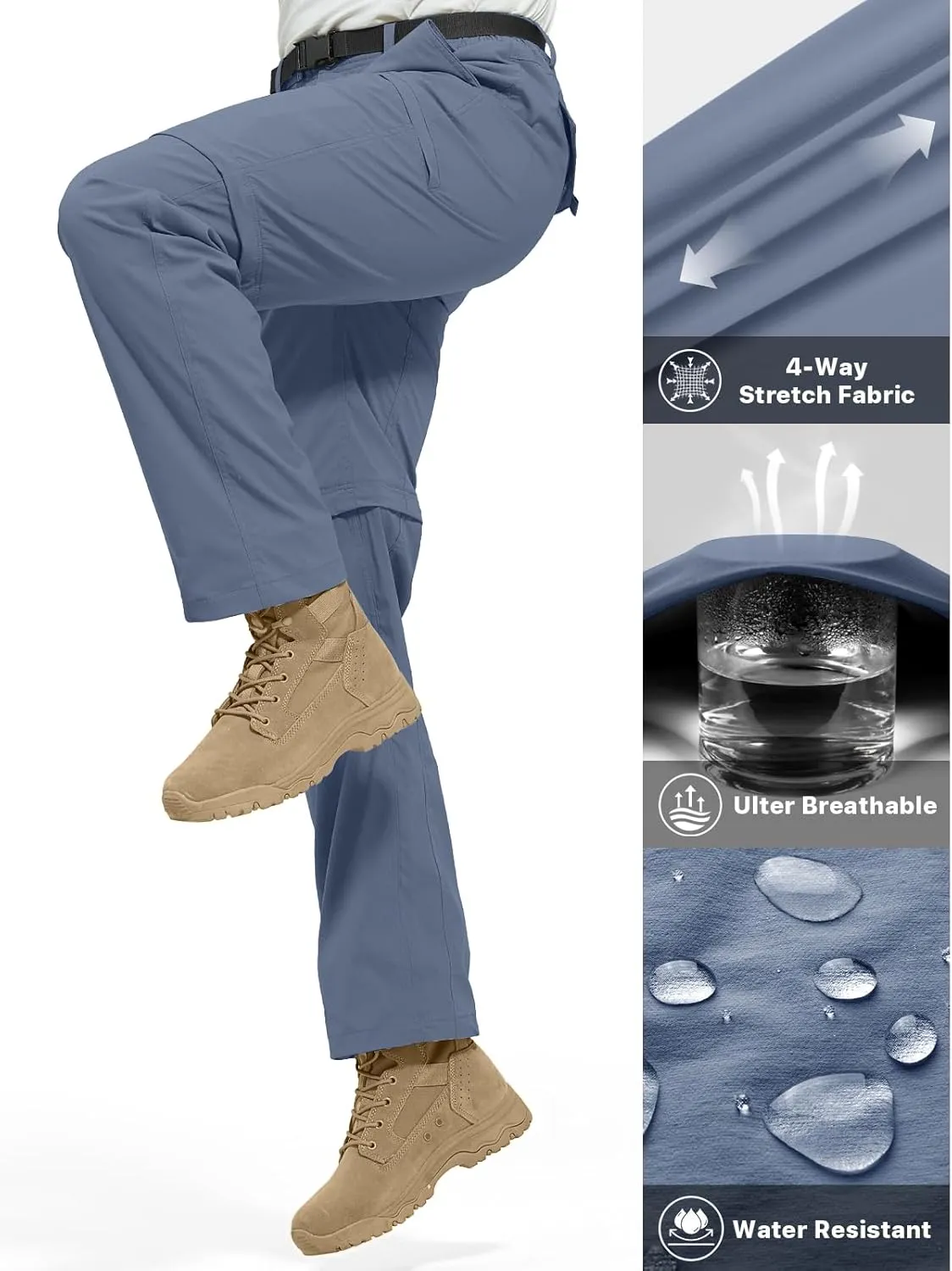 FREE SOLDIER Men's Outdoor Convertible Hiking Pants with Belt Lightweight Quick Dry Tactical Cargo Pants Nylon Spandex