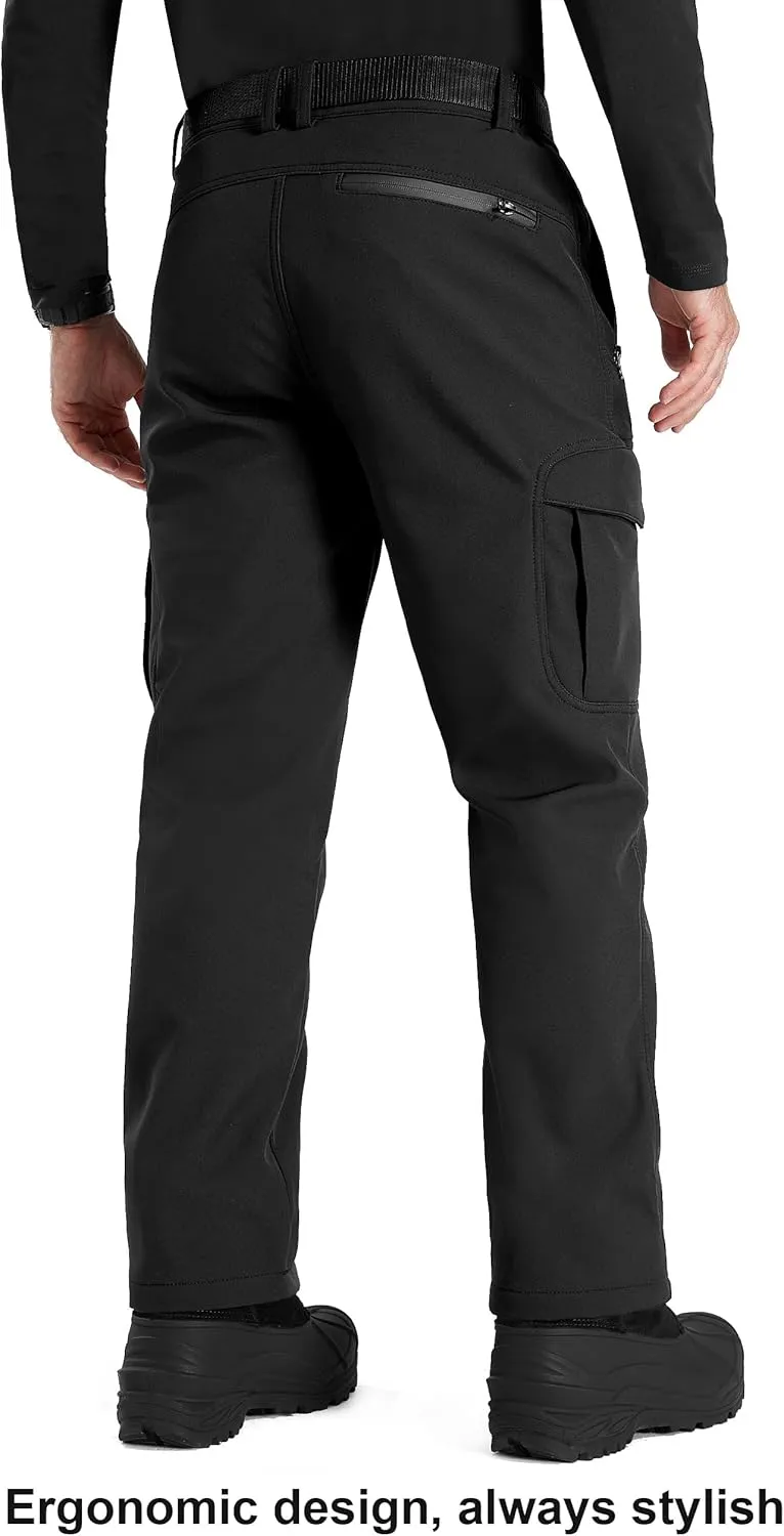 FREE SOLDIER Men's Outdoor Softshell Fleece Lined Cargo Pants Snow Ski Hiking Pants with Belt