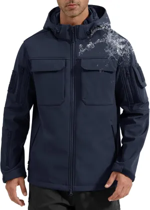FREE SOLDIER Men's Waterproof Softshell Jacket Thick Fleece Lined Outdoor Jacket Tactical Military Hoodie Windbreaker