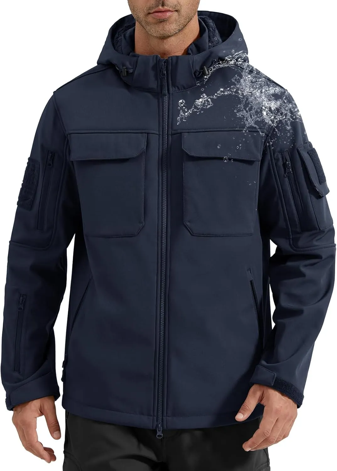 FREE SOLDIER Men's Waterproof Softshell Jacket Thick Fleece Lined Outdoor Jacket Tactical Military Hoodie Windbreaker