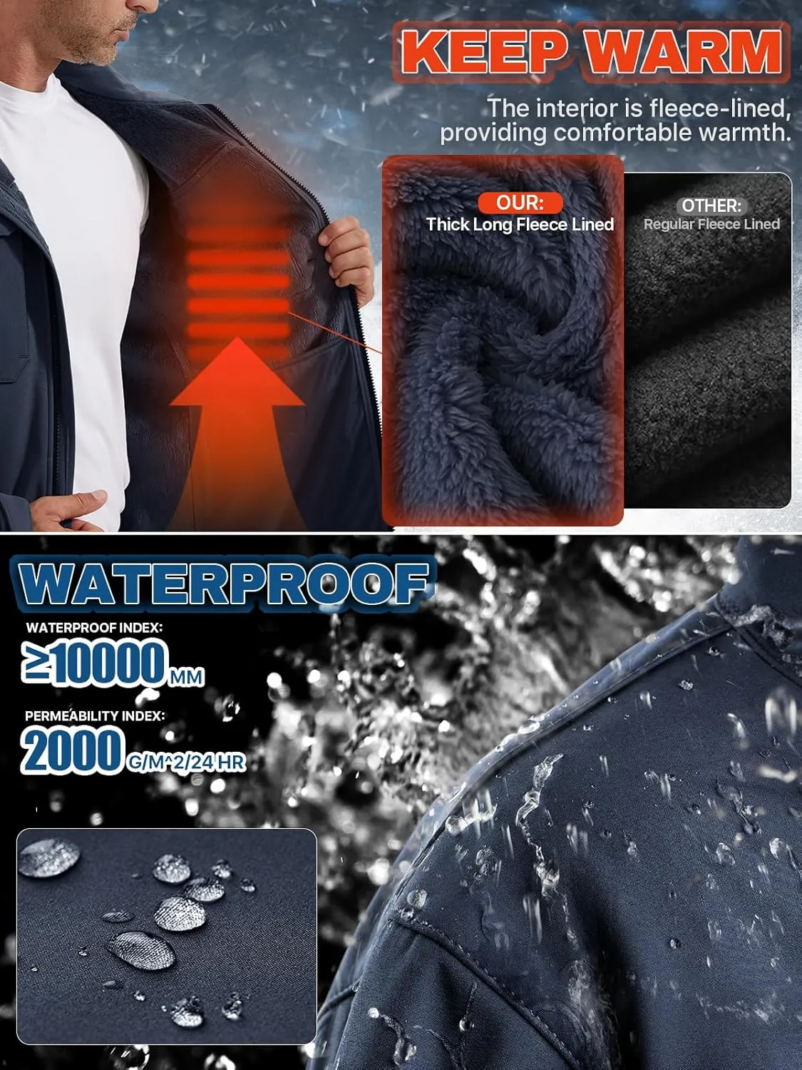 FREE SOLDIER Men's Waterproof Softshell Jacket Thick Fleece Lined Outdoor Jacket Tactical Military Hoodie Windbreaker