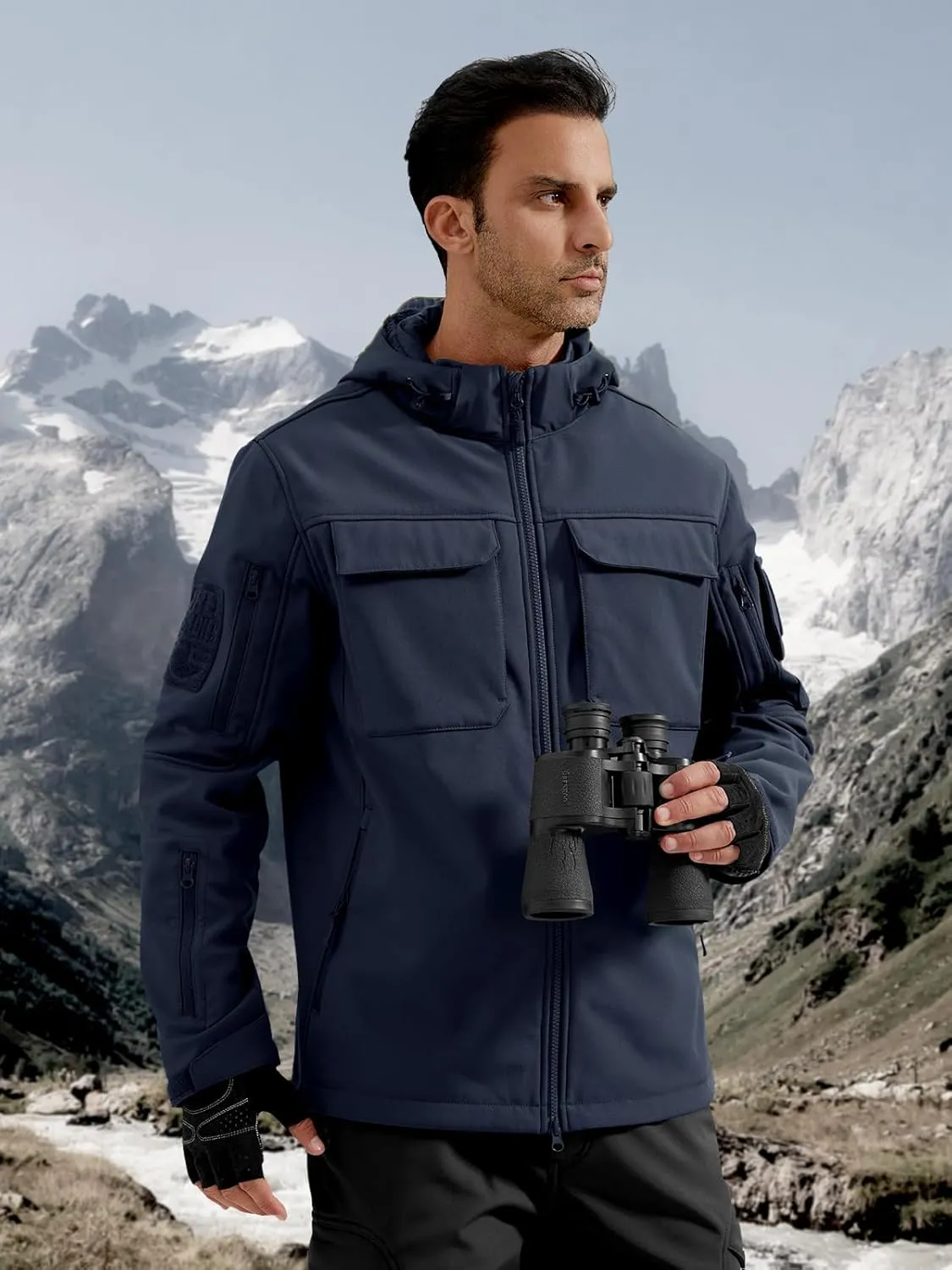 FREE SOLDIER Men's Waterproof Softshell Jacket Thick Fleece Lined Outdoor Jacket Tactical Military Hoodie Windbreaker