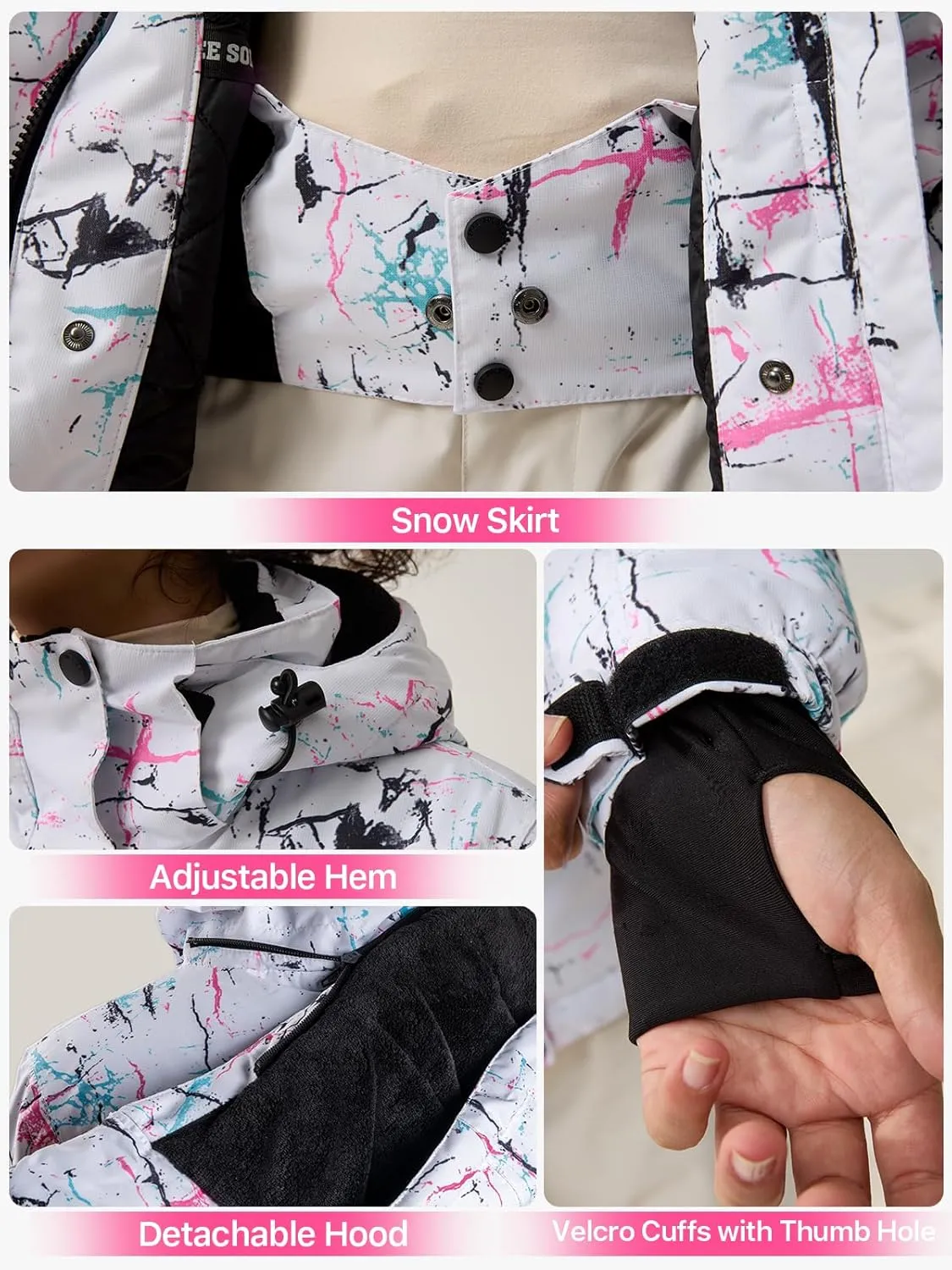 FREE SOLDIER Women's Waterproof Ski Snow Jacket Fleece Lined Warm Winter Rain Jacket with Hood Fully Taped Seams