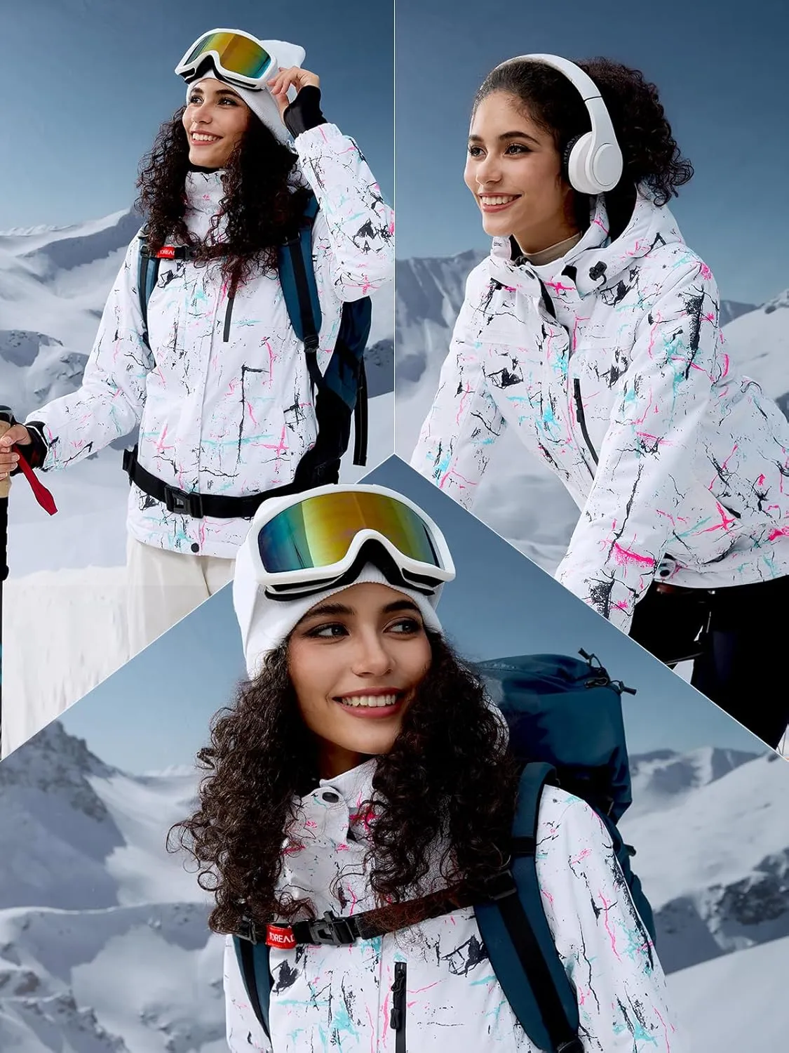 FREE SOLDIER Women's Waterproof Ski Snow Jacket Fleece Lined Warm Winter Rain Jacket with Hood Fully Taped Seams