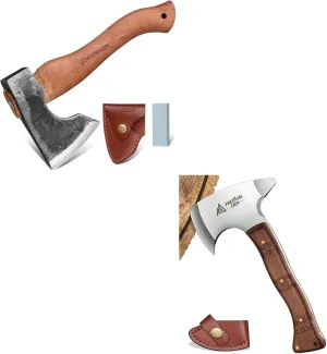 Freelander Camping Hatchet Axe, 11'' Hand-Forged Axe with Sheath, Viking Throwing Axe Set with Leather Sheath, 8.3" Professional Throwing Axes and Tomahawks, Throwing Hatchet
