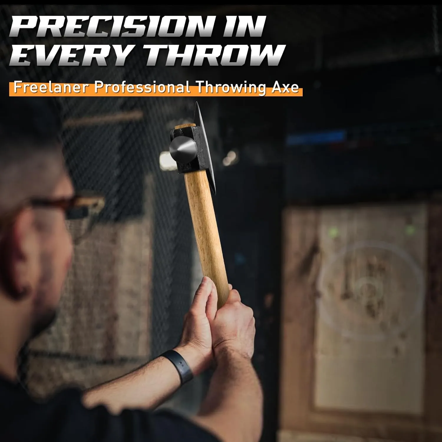 Freelander Throwing Axe with Oak Handle, High Carbon Steel Blade and Metal Wedge, Outdoor Hatchet with Spike Hammer Back for Camping, Chopping, and Throwing (Two-Piece Set)