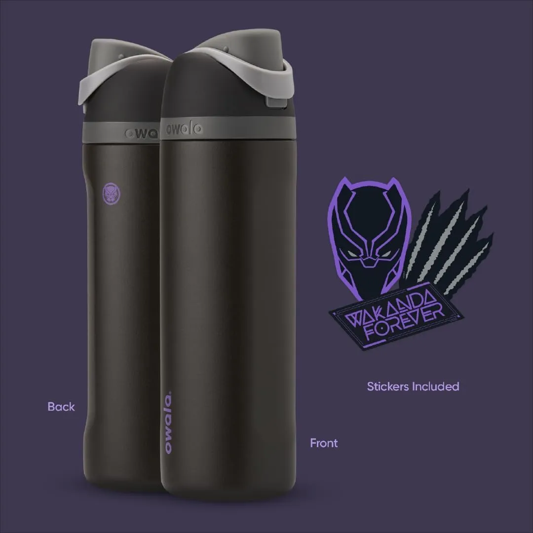 FreeSip Insulated Stainless Steel Water Bottle with Straw, BPA-Free Sports Water Bottle, Great for Travel, 24 Oz, Black Panther, 24oz