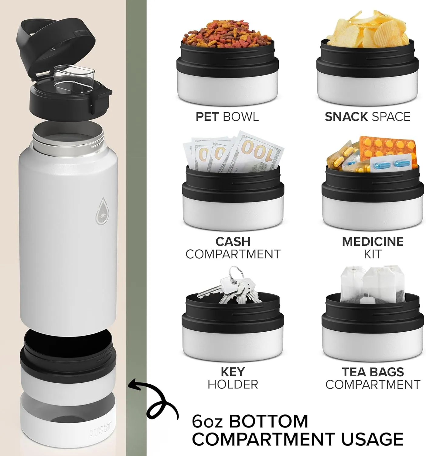 Fruit Infuser Water Bottle with Hidden Compartment - Water Infuser - Infusion Water Bottle - Hot and Cold Water Bottle - Dishwasher Safe Water Bottle - Dog Water Bottle - 26 oz (Marshmallow)