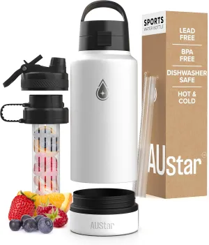 Fruit Infuser Water Bottle with Hidden Compartment - Water Infuser - Infusion Water Bottle - Hot and Cold Water Bottle - Dishwasher Safe Water Bottle - Dog Water Bottle - 26 oz (Marshmallow)