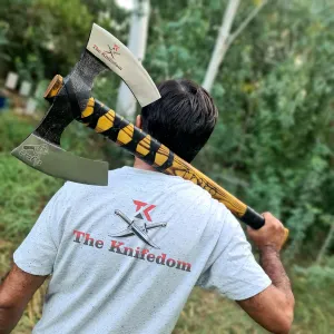 FS Crafts AxeVS003A 34" Double Head Berserker Axe Double Blade Viking Axe Two Hand Axe Broad Axe Big Hewing Axe Double Edged Axe Large Norse Axe Hand Forged Axe Blade Axe