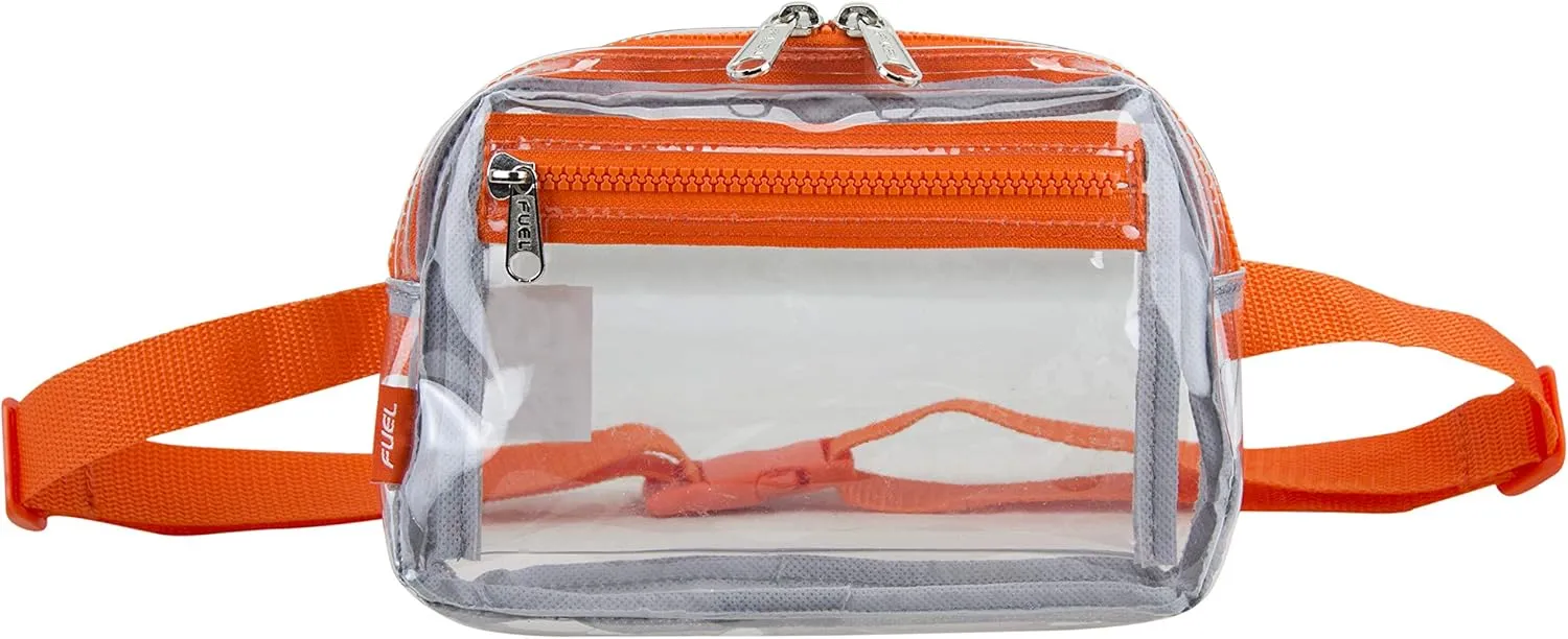 Fuel Transparent Clear Fanny Pack, Stadium Security Approved Adjustable Waist Belt Bag for Running, Hiking, Biking, Travel, Sports, Clear/Orange