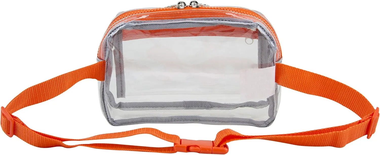 Fuel Transparent Clear Fanny Pack, Stadium Security Approved Adjustable Waist Belt Bag for Running, Hiking, Biking, Travel, Sports, Clear/Orange