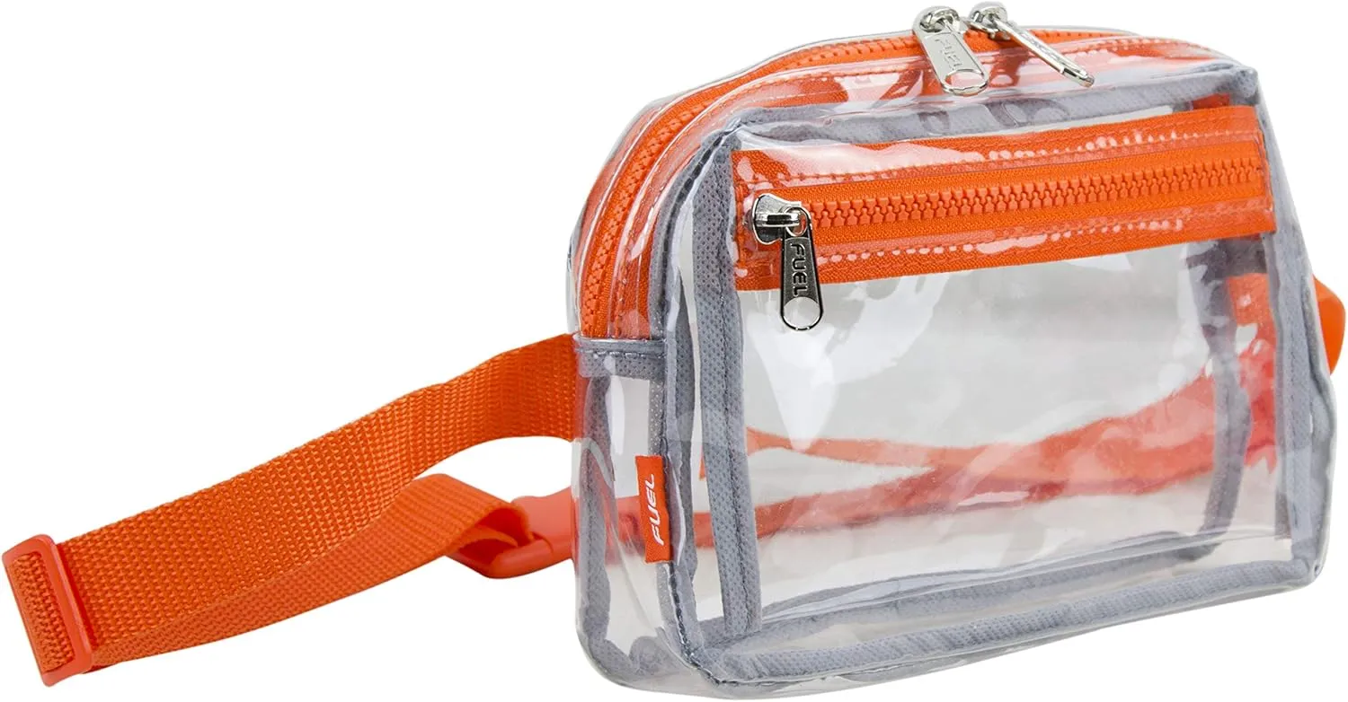 Fuel Transparent Clear Fanny Pack, Stadium Security Approved Adjustable Waist Belt Bag for Running, Hiking, Biking, Travel, Sports, Clear/Orange
