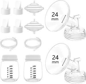 Full Breast Pump Parts with 24mm Flange Set for Spectra S2 S1 9 Plus, Replacement Breast Accessories Include Flanges, Valves, Backflow Protectors, Tubings and Bottles for Spectra Breast Pump Parts