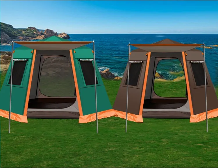 Fully Automatic One Click to Open Hexagonal Outdoor Camping Tent Hydraulic Spring Pole Hexagonal Tent Antistorm Sunscreen Thicken Silver Coated Oxford Large Space Family Pergola