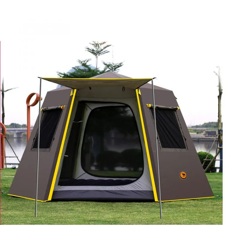 Fully Automatic One Click to Open Hexagonal Outdoor Camping Tent Hydraulic Spring Pole Hexagonal Tent Antistorm Sunscreen Thicken Silver Coated Oxford Large Space Family Pergola