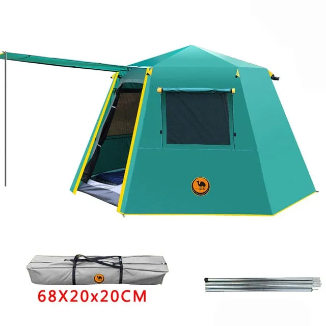 Fully Automatic One Click to Open Hexagonal Outdoor Camping Tent Hydraulic Spring Pole Hexagonal Tent Antistorm Sunscreen Thicken Silver Coated Oxford Large Space Family Pergola