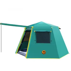 Fully Automatic One Click to Open Hexagonal Outdoor Camping Tent Hydraulic Spring Pole Hexagonal Tent Antistorm Sunscreen Thicken Silver Coated Oxford Large Space Family Pergola