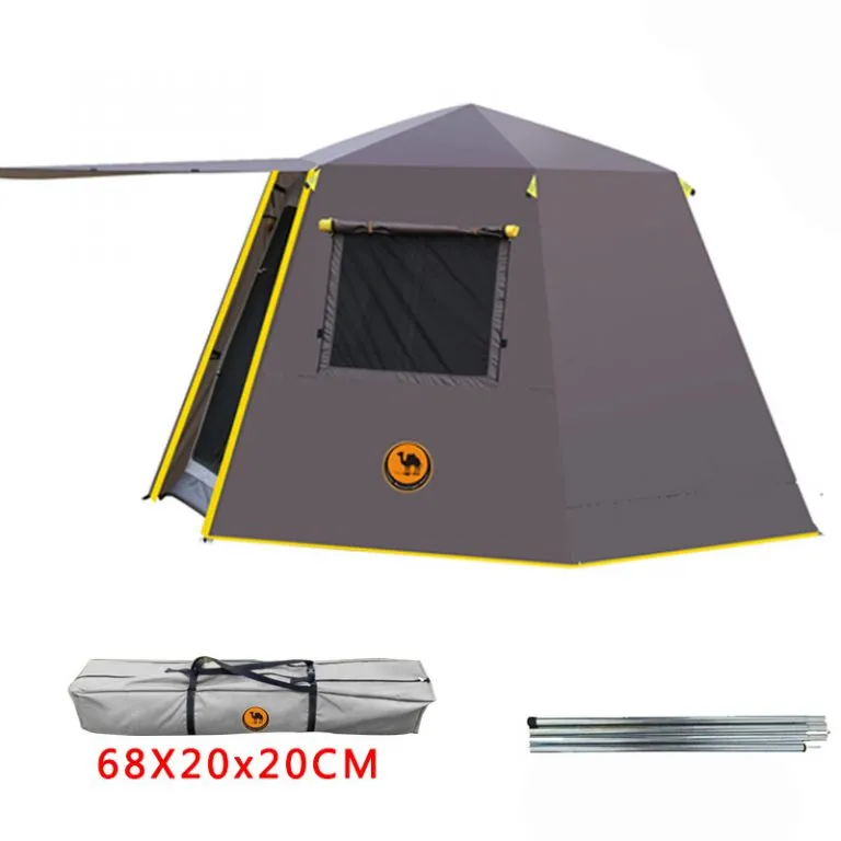Fully Automatic One Click to Open Hexagonal Outdoor Camping Tent Hydraulic Spring Pole Hexagonal Tent Antistorm Sunscreen Thicken Silver Coated Oxford Large Space Family Pergola