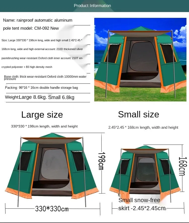Fully Automatic One Click to Open Hexagonal Outdoor Camping Tent Hydraulic Spring Pole Hexagonal Tent Antistorm Sunscreen Thicken Silver Coated Oxford Large Space Family Pergola