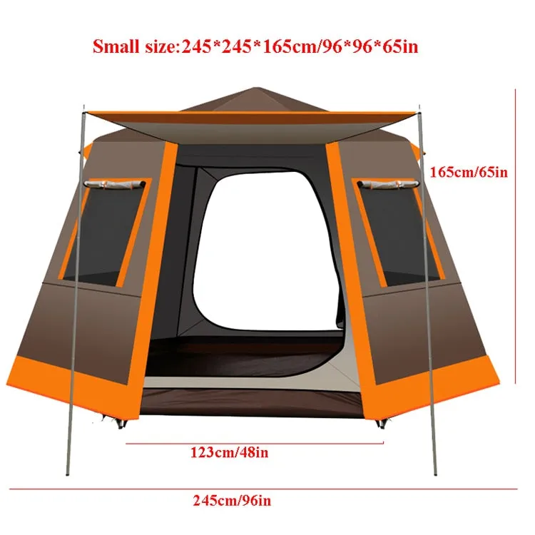 Fully Automatic One Click to Open Hexagonal Outdoor Camping Tent Hydraulic Spring Pole Hexagonal Tent Antistorm Sunscreen Thicken Silver Coated Oxford Large Space Family Pergola