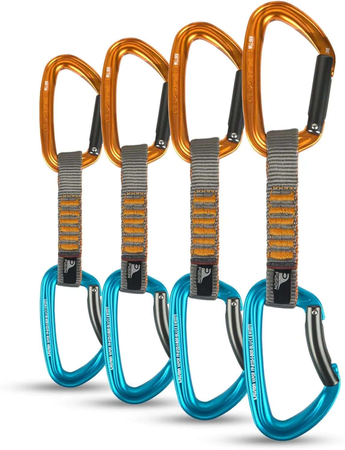Fusion Climb Vapor 5 Quickdraw - 4 Pack of Durable Lightweight Quickdraws for Sport, Trad, and Aid Climbing(QDS-8122-3-ST-ORG 8122-3-BG-BLU-11-4)