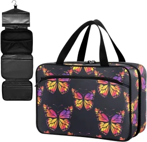 Fustylead Bright Gradient Colors Black Monarch Butterfly Large Medical Storage Bag with Zipper Empty First Aid Bag Trauma Kit for Traveling Hiking Camping Backpacking