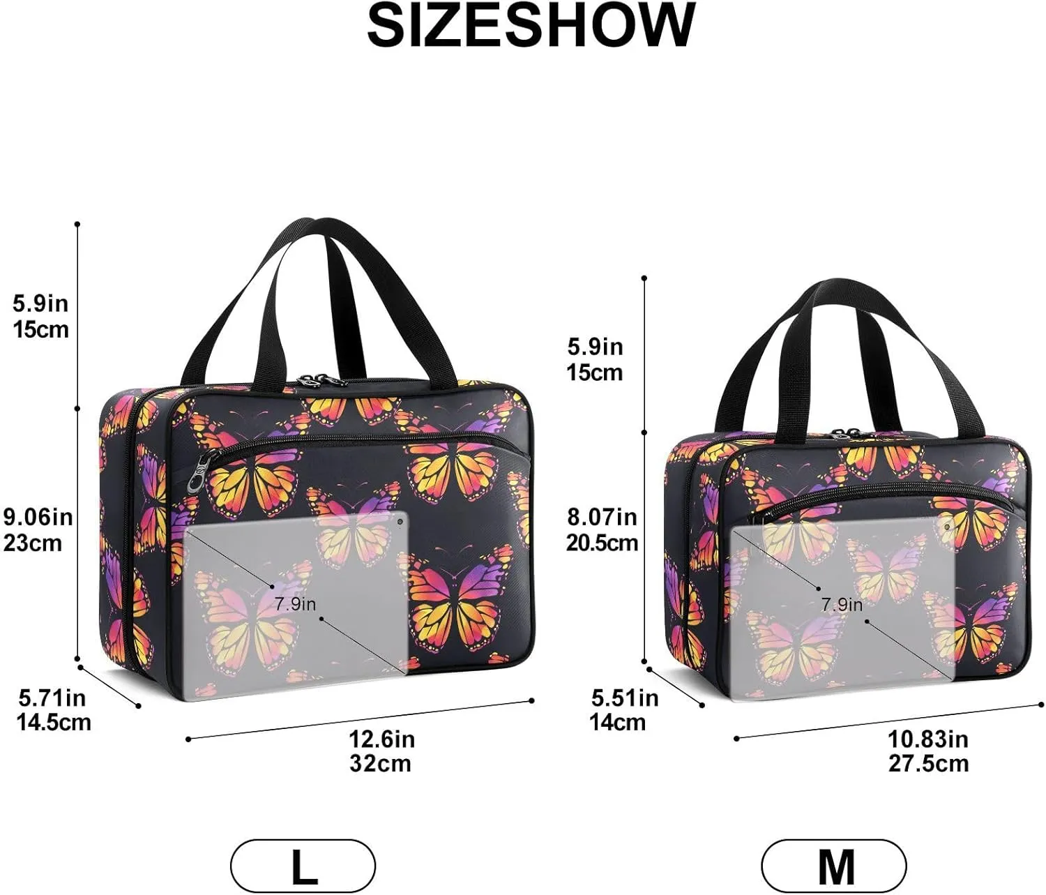 Fustylead Bright Gradient Colors Black Monarch Butterfly Large Medical Storage Bag with Zipper Empty First Aid Bag Trauma Kit for Traveling Hiking Camping Backpacking