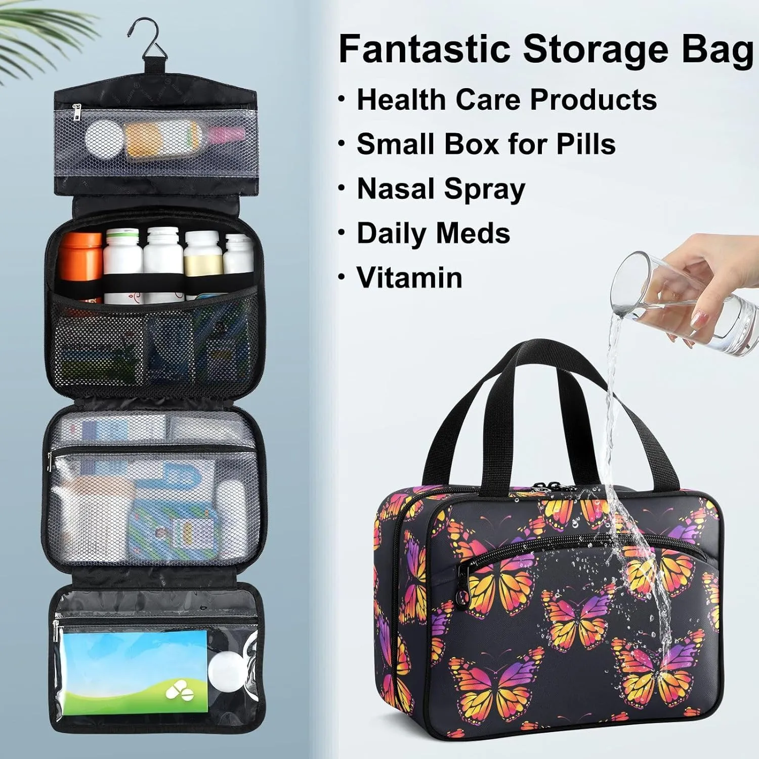 Fustylead Bright Gradient Colors Black Monarch Butterfly Large Medical Storage Bag with Zipper Empty First Aid Bag Trauma Kit for Traveling Hiking Camping Backpacking