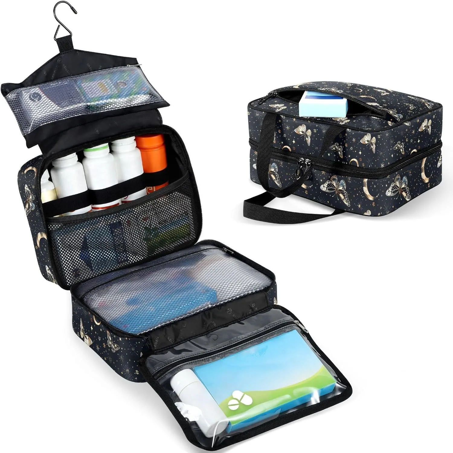 Fustylead Fantastic Butterfly Moon and Stars Large Medical Supplies Organizer Bag with Zipper Empty First Aid Bag Trauma Kit for Traveling Hiking Camping